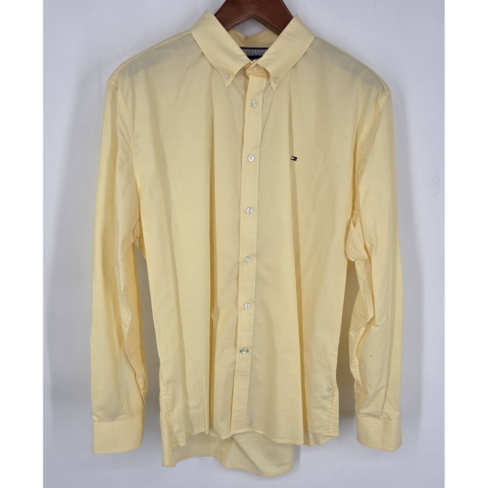 Tommy Hilfiger Academy Poplin Yellow Button Down Dress Shirt Mens XL Preppy NWOT